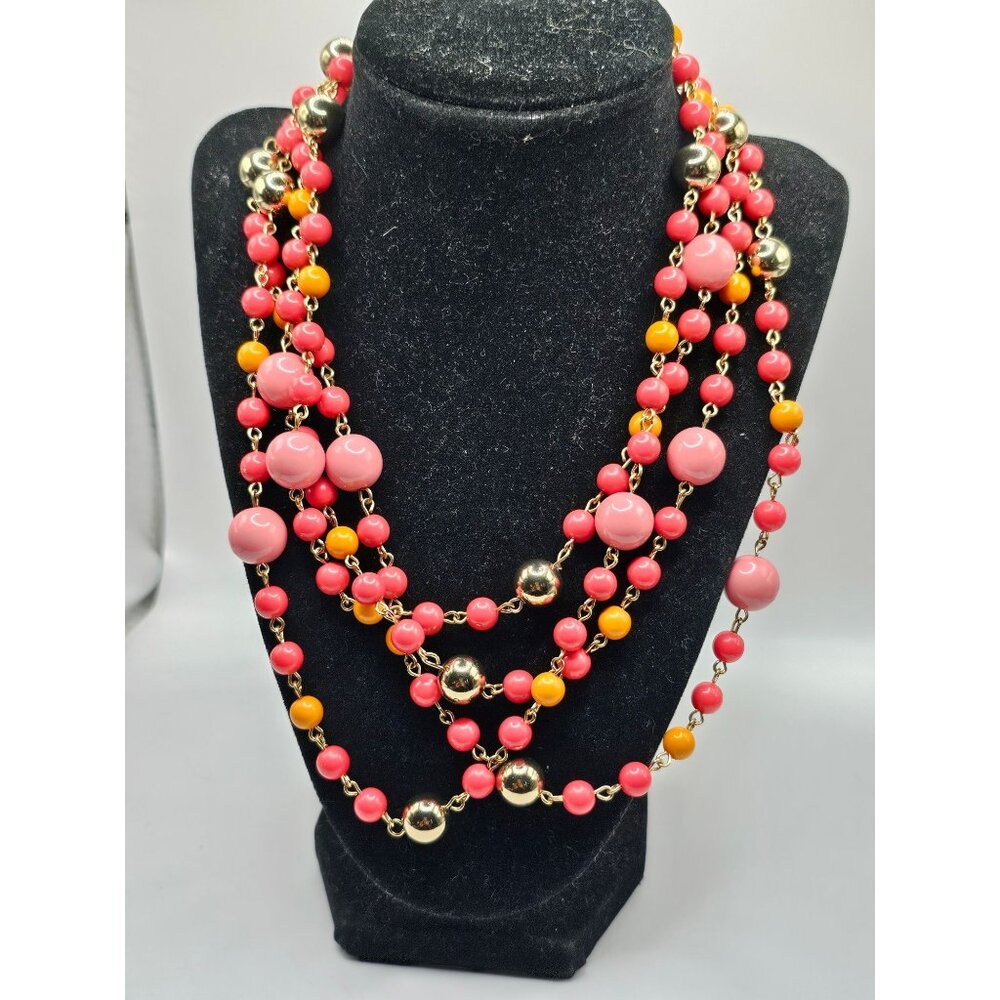 Multicolor vintage Beaded Necklace 86"  Pink,‎ orange & Yellow Boho Statement